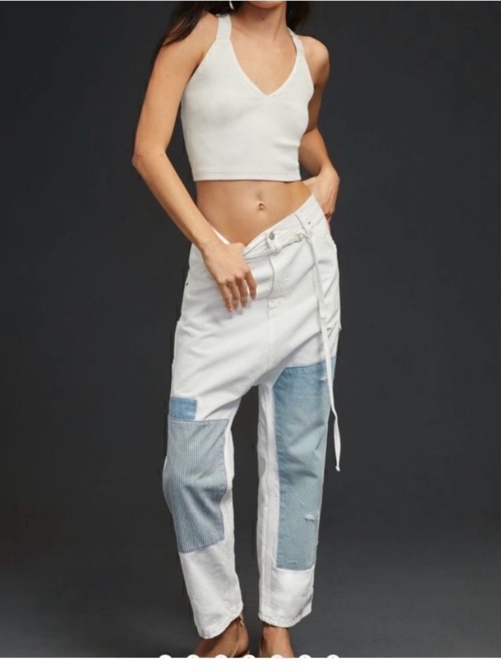 Denimist Carpenter White Patchwork Denim Drop Pants